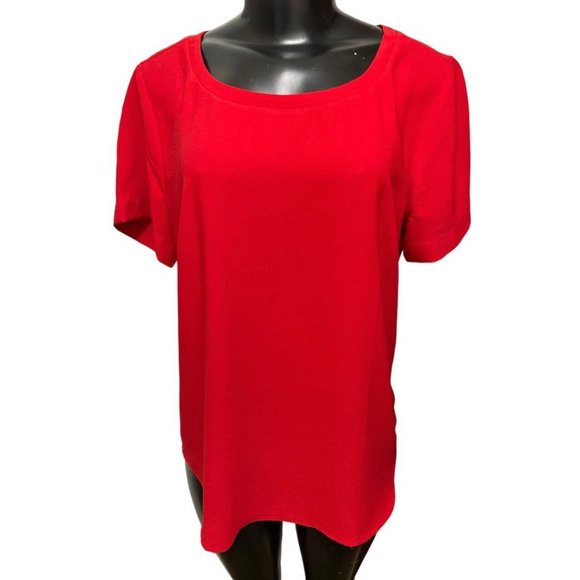 Medium Ann Taylor Short Sleeve Round Neck Blouse Red Pullover - Picture 2 of 10